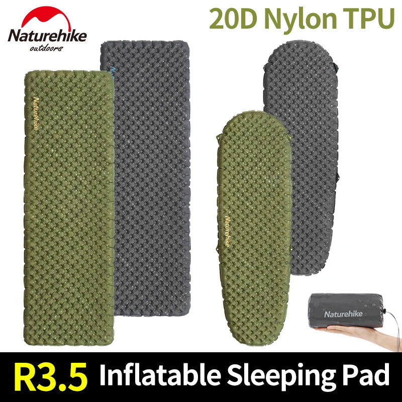 Naturehike R3.5 Inflatable Mat 20D Nylon TPU Winter Warm Sleeping Pad Ultralight Outdoor Hiking Camping Mattress with Air Bag
