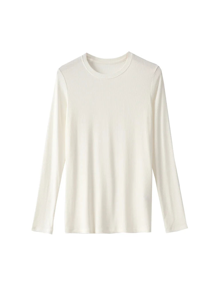 SuyaDream Women Knitted T Shirt Silk Viscose Blend Long Sleeves Solid Basic Cozy Tee 2022 Spring Summer Ribs Top Pink Blue