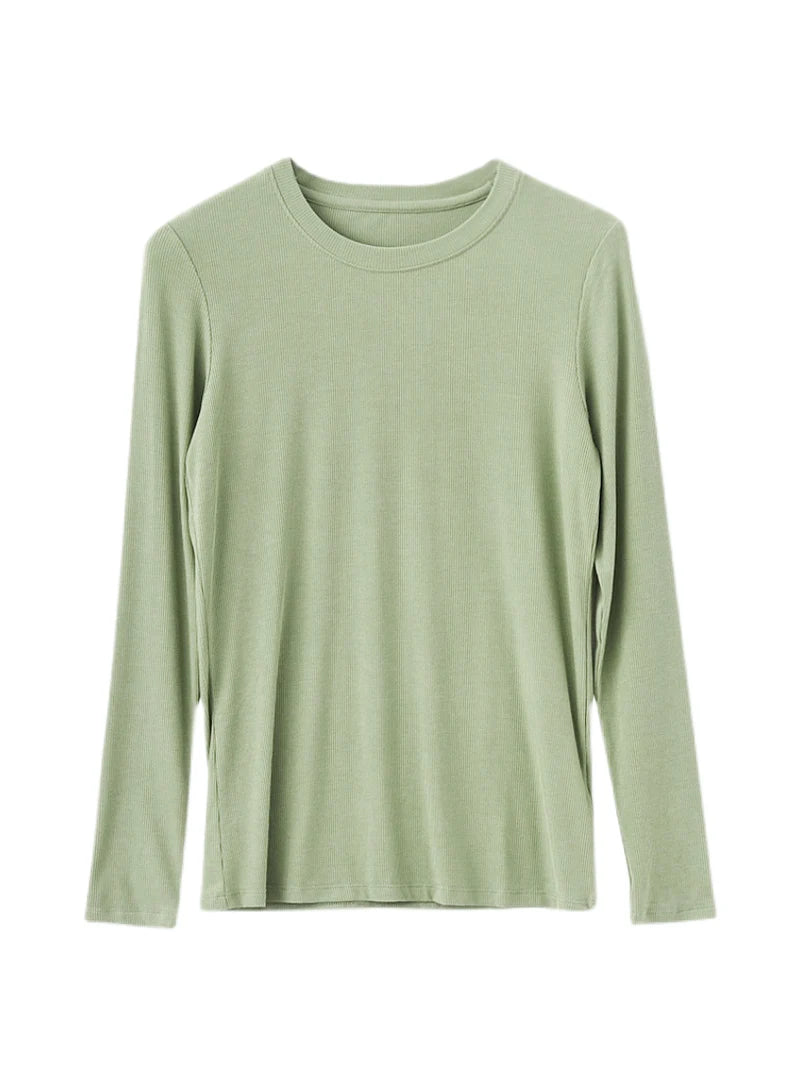 SuyaDream Women Knitted T Shirt Silk Viscose Blend Long Sleeves Solid Basic Cozy Tee 2022 Spring Summer Ribs Top Pink Blue