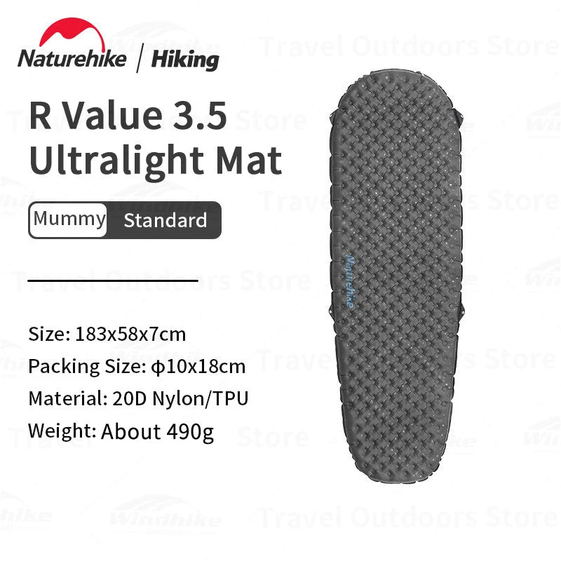 Naturehike R3.5 Inflatable Mat 20D Nylon TPU Winter Warm Sleeping Pad Ultralight Outdoor Hiking Camping Mattress with Air Bag