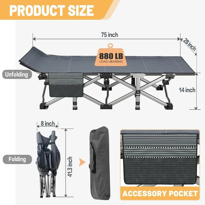 DoCred Folding Camping Cot with Mattress, 2 Pack Heavy Duty Folding Cot for Adults, Portable Sleeping Cot Bed Adults Outdoor Bed