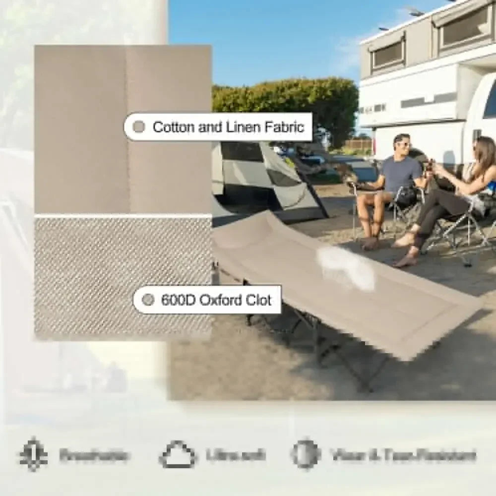 Folding Camping Cot Portable Tent Sleeping Bed w/Cushion Headrest Khaki
