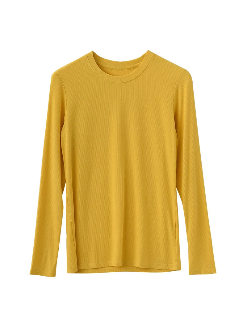 SuyaDream Women Knitted T Shirt Silk Viscose Blend Long Sleeves Solid Basic Cozy Tee 2022 Spring Summer Ribs Top Pink Blue