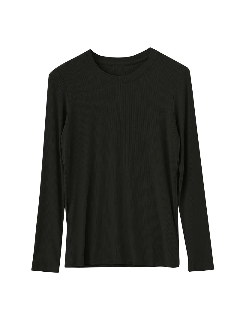 SuyaDream Women Knitted T Shirt Silk Viscose Blend Long Sleeves Solid Basic Cozy Tee 2022 Spring Summer Ribs Top Pink Blue