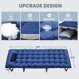 Camping Cot with Sleeping Pad 75-Inch Foldable Bed Adults Comfortable Dual-Sided Mattress and Pillow Heavy-Duty 400 lbs