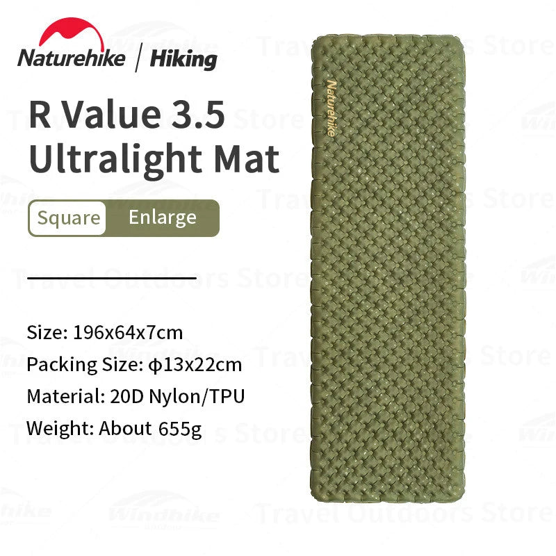 Naturehike R3.5 Inflatable Mat 20D Nylon TPU Winter Warm Sleeping Pad Ultralight Outdoor Hiking Camping Mattress with Air Bag