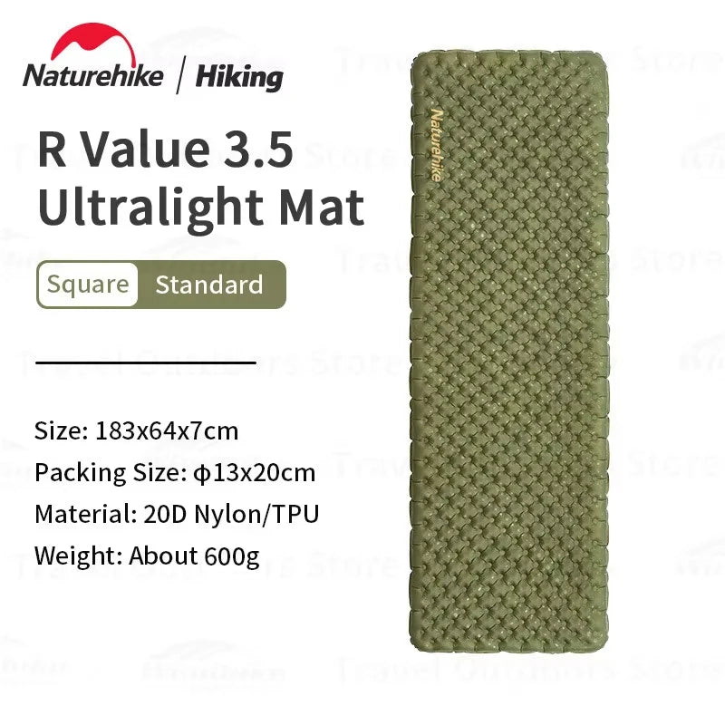 Naturehike R3.5 Inflatable Mat 20D Nylon TPU Winter Warm Sleeping Pad Ultralight Outdoor Hiking Camping Mattress with Air Bag