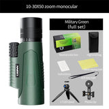 10-30x50 Zoom Telescope Astronomical Hunting Monocular Camping Equipment HD Spotting Scope with Phone Adapter Tripod