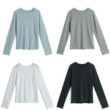 White Long Sleeve Women's T-shirt Thin Spring Autumn Loose round Neck Base Shirt Cotton Casual Inner Wear Top for Ladies