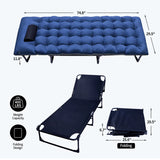 Camping Cot with Sleeping Pad 75-Inch Foldable Bed Adults Comfortable Dual-Sided Mattress and Pillow Heavy-Duty 400 lbs