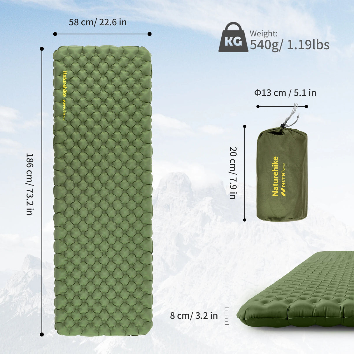 Naturehike R4.6 Inflatable Mattress Outdoor Camping Hiking Ultralight Sleeping Pad Single Folding TPU Nylon Moisture-proof Mat