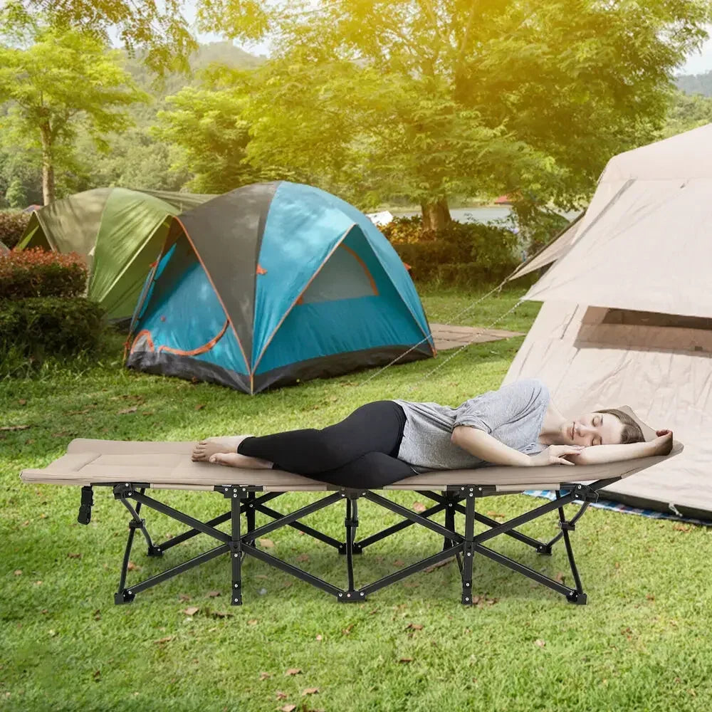 Folding Camping Cot Portable Tent Sleeping Bed w/Cushion Headrest Khaki