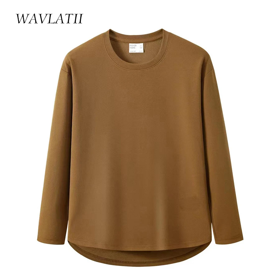 WAVLATII New Women Korean Casual Style Tops Female White Oversized Long Sleeve T shirt for Spring Autumn Lady Solid Tees WLT2309