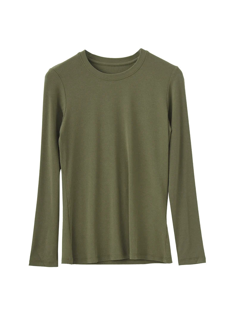 SuyaDream Women Knitted T Shirt Silk Viscose Blend Long Sleeves Solid Basic Cozy Tee 2022 Spring Summer Ribs Top Pink Blue