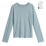 White Long Sleeve Women's T-shirt Thin Spring Autumn Loose round Neck Base Shirt Cotton Casual Inner Wear Top for Ladies