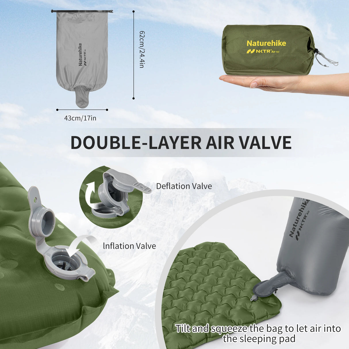 Naturehike R4.6 Inflatable Mattress Outdoor Camping Hiking Ultralight Sleeping Pad Single Folding TPU Nylon Moisture-proof Mat