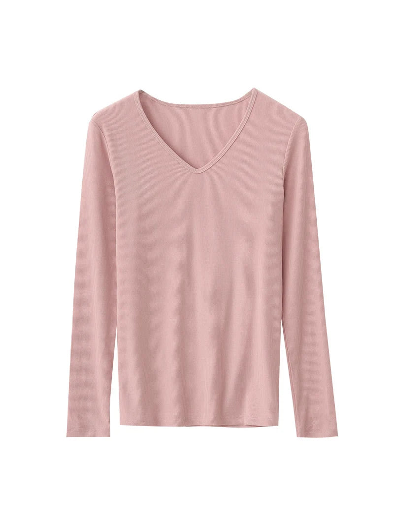 SuyaDream Women Knitted T Shirt Silk Viscose Blend Long Sleeves Solid Basic Cozy Tee 2022 Spring Summer Ribs Top Pink Blue