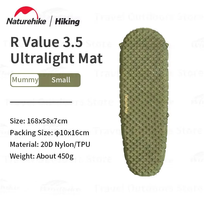 Naturehike R3.5 Inflatable Mat 20D Nylon TPU Winter Warm Sleeping Pad Ultralight Outdoor Hiking Camping Mattress with Air Bag