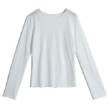 White Long Sleeve Women's T-shirt Thin Spring Autumn Loose round Neck Base Shirt Cotton Casual Inner Wear Top for Ladies