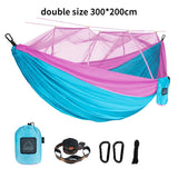 Single and Double Size Nylon Fabric Portable Travel Outdoor Camping Hanging Sleeping  Hammock with Mosquito Net